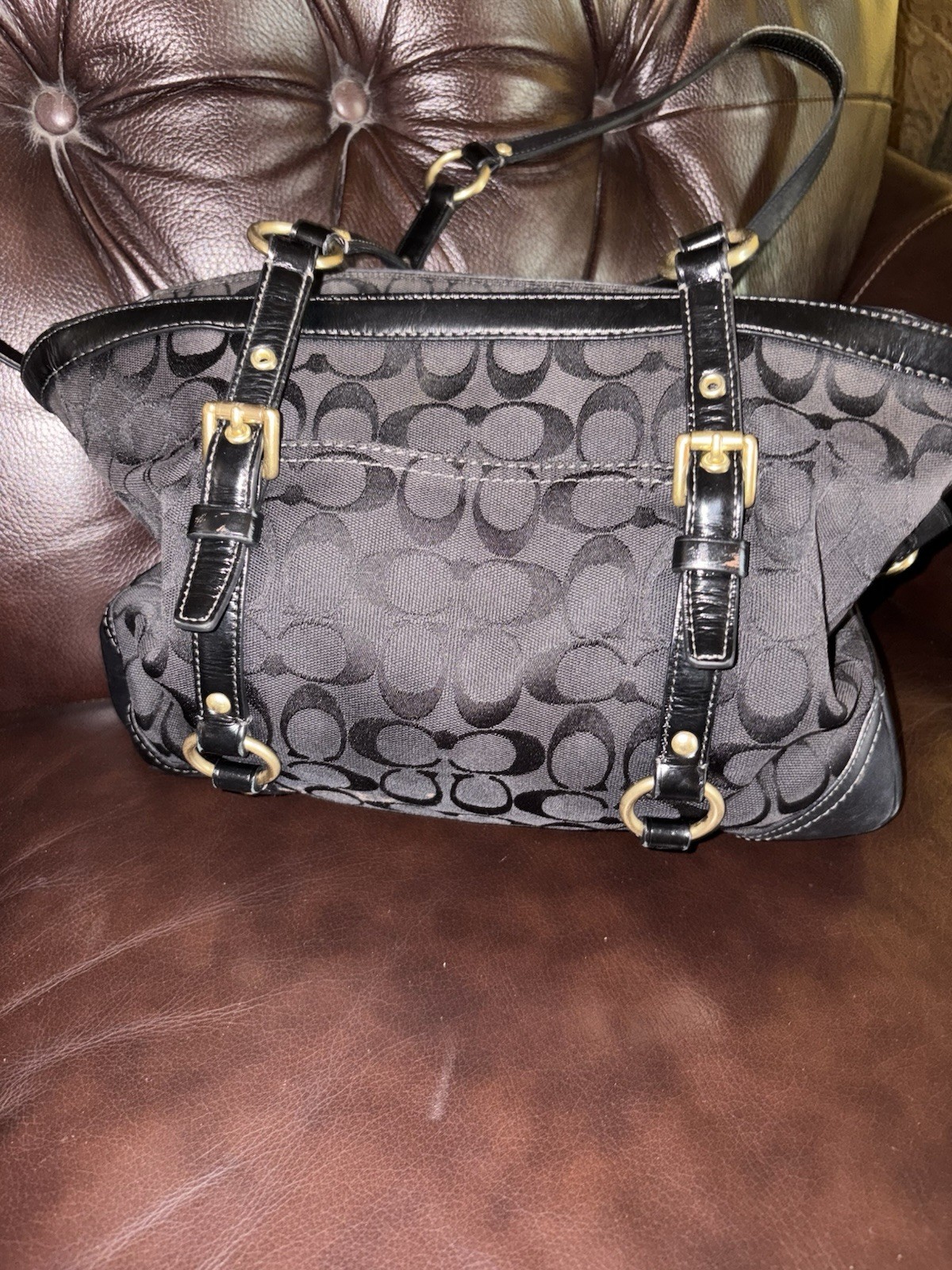 Coach Black Canvas Patent Leather Suede Tote K0673-40641