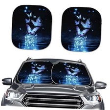2-Piece Car Windshield Sun Shade for Women Butterfly Car Butterflies Black