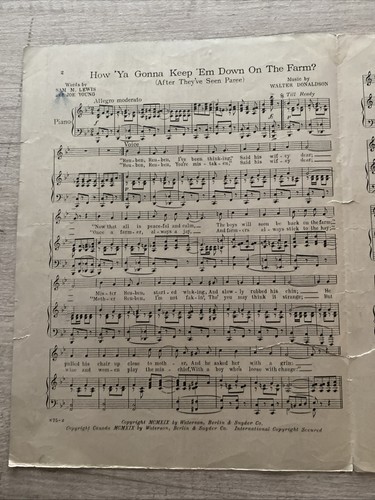 1919 WW1 HOW YA GONNA KEEP 'EM DOWN ON THE FARM? Noten Joe Young Sam Lewis - Bild 3 von 7