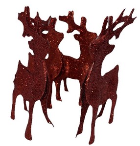 Christmas Decorations (4) Red Glitter Sparkly 6in Deer Set