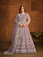 Purple Net Fully Embroidered Anarkali Gown with Dupatta  Traditional Wedding Ce