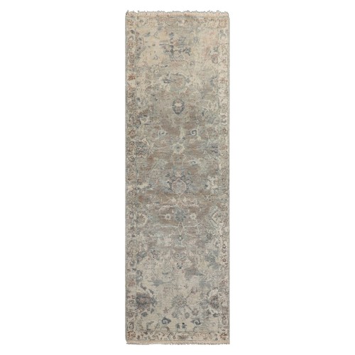 Distressed Oushak LoomBloom 2'6''x8' Runner Beige Hand Knotted Wool Area Rug - Picture 2 of 3