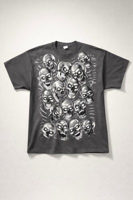 Liquid Blue Skull Pile Gray Scale T Shirt  Size XL