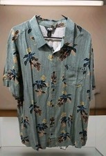 Hawaiian Tropical floral print shirt button up short sleeve rayon green XL NWT