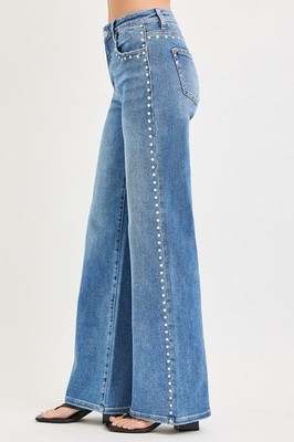 Studded Wide Leg High Rise Jeans - Risen