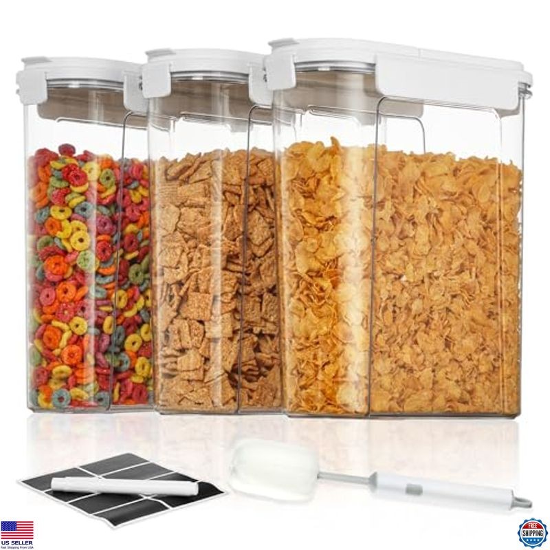 3 PCS Airtight Cereal Storage Containers, 135.2oz Plastic Dispenser with Lids
