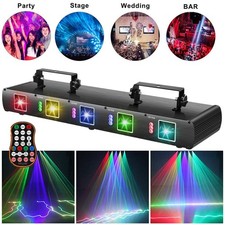 LED RGB 5 Lens Laser Stage Light Projector RGBYC Beam Disco DJ Lighting w/Remote