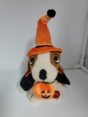 Rare Plushland Bassett Hound Light Up Pumpkin Dog Plush Soft Toy 8'' Cape Hat