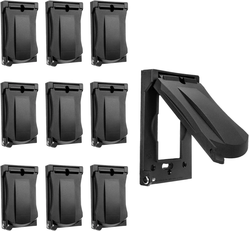 Cubierta de toma de corriente exterior de cierre automático, paquete de 10, compatible con GFCI - fácil instalación Foto 3 de 4