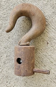 Antique Cast Iron Hook  Heavy Lift Agricultural Industrial Swivel Head 9" 6.5lb 