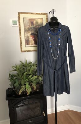 Old Navy Size SPP Chambray Blue Button Down Dress Pockets Junior Long Cap  Sleeve