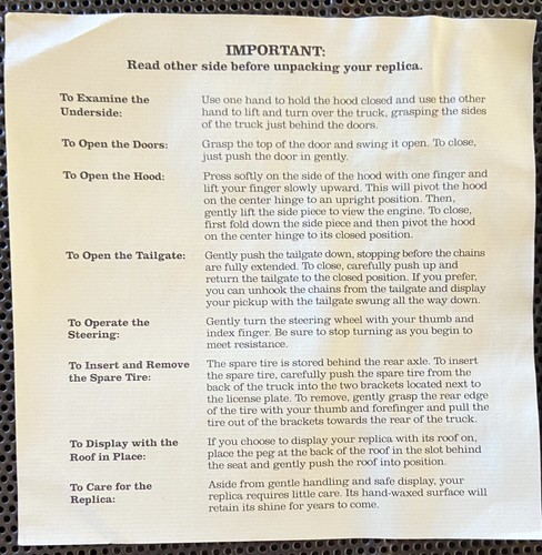 Danbury Mint 1931 Chevrolet Roadster Pickup Certificate of Title & Instructions - Bild 7 von 9