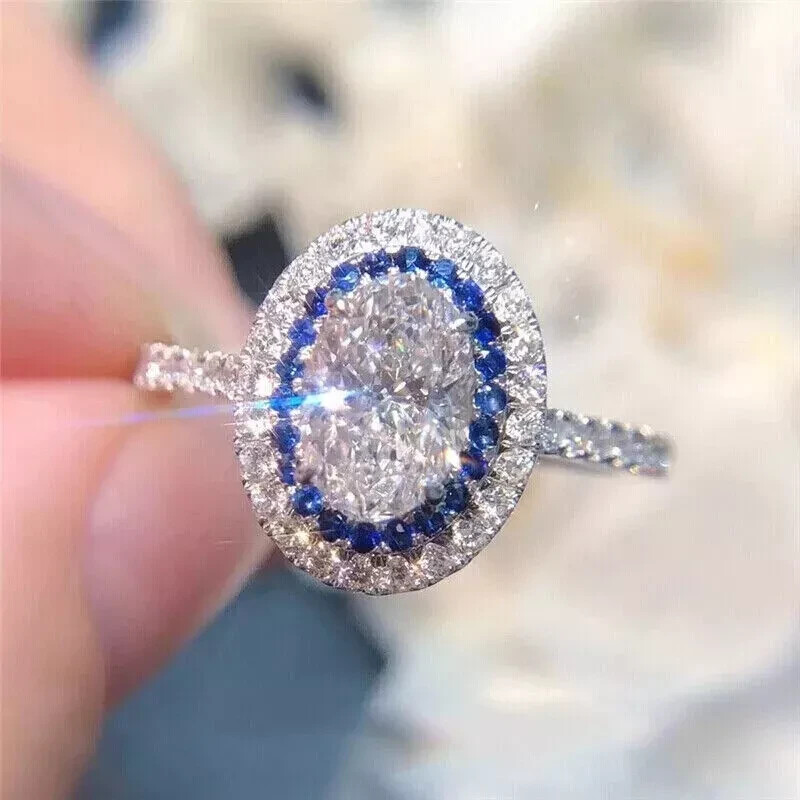 2Ct Oval Cut Lab-Created Diamond Women's Halo Wedding Ring 14K White Gold Plated