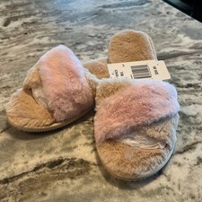 L Space M/L 8-10 Cloud Slippers Beige and Pink Cozy Soft Open Toe Rubber Sole