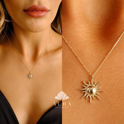 14K Gold Sonne Halskette, Solar Himmelsstern Sonne Halskette, Sonnenschein Halskette