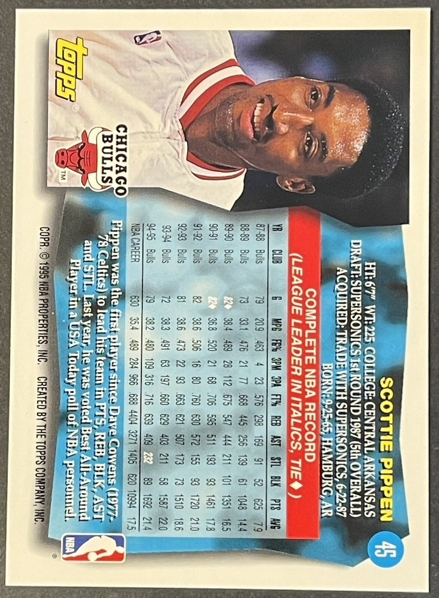 scottie pippen AUTO サイン　ピッペン　　TOPPS SCOTTIE PIPPEN 1995-96 TOPPS CARD MINT CONDITION CHICAGO