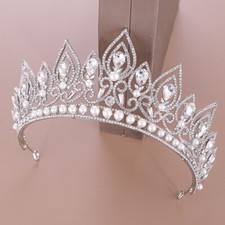 7.5cm Tall Pearl Crystal Tiara Crown Wedding Queen Princess Prom For Women