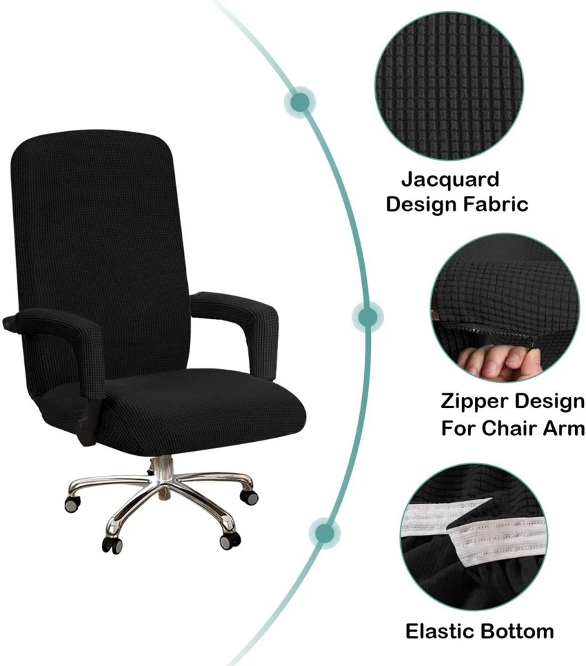 Housse de chaise de bureau Fauteuil avec accoudoir extensible jacquard noir - Photo 4/4