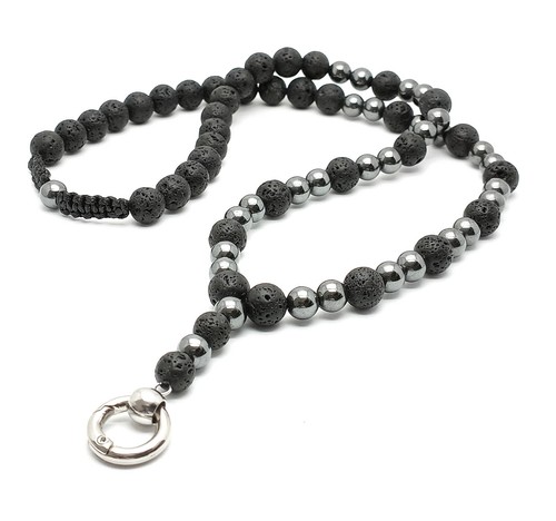 Herren Perlenkette Lavastein Ring Verschluss Schwarz Halskette Manner Geschenke - Bild 4 von 6