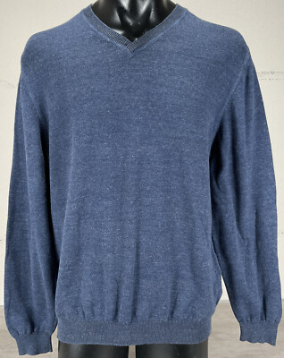 Lenor Romano Long Sleeve Cotton V Neck Sweater XL Navy Heather