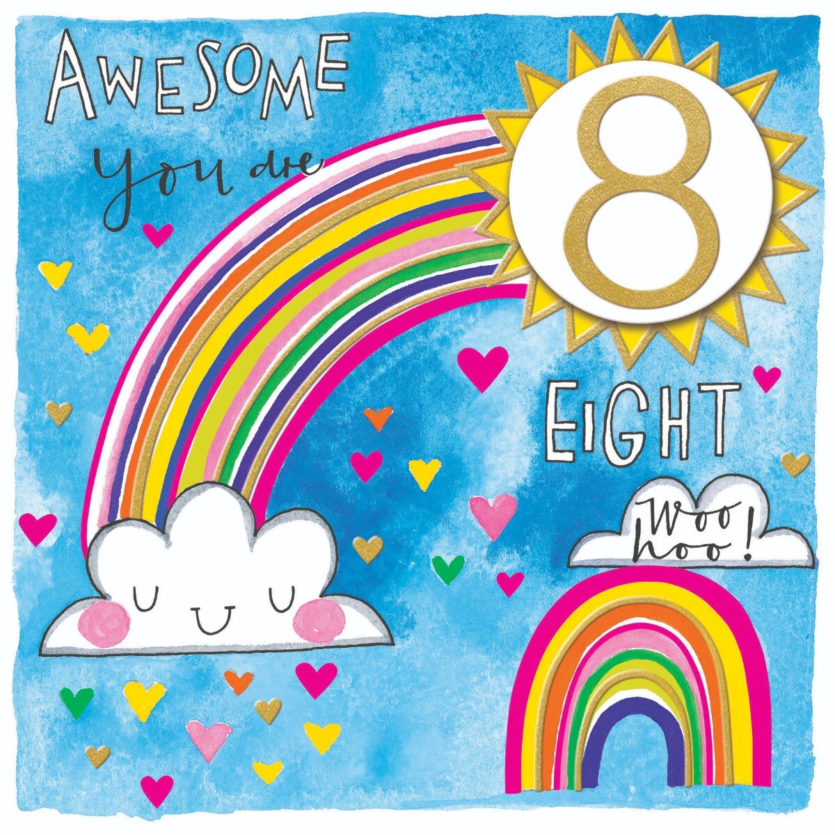 Rainbow Happy 8th Birthday Card – Children's Greeting Card Made in the UK