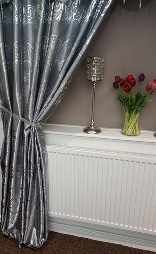 Novelty Grey/Brown/Red/Yellow Curtain Swags & Tails Gold Design with Tie-Backs - Picture 6 of 71