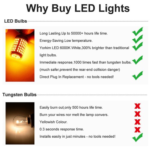 2X 1156 BA15S LED 144 SMD Canbus Yellow Car Brake Reverse Lamp Tail Light Bulb - Picture 10 of 10