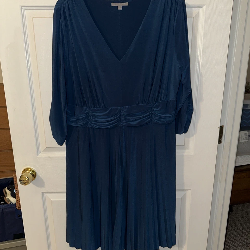 Vestido de mujer NY Collection Plus verde azulado acanalado plisado manga 3/4 poli spandex talla 18 Foto 2 de 4