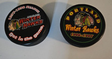 Set of 2  WHL. Hokey puck Portland Winter Hawks  Suovenir.  Season 96-97 & 97-98