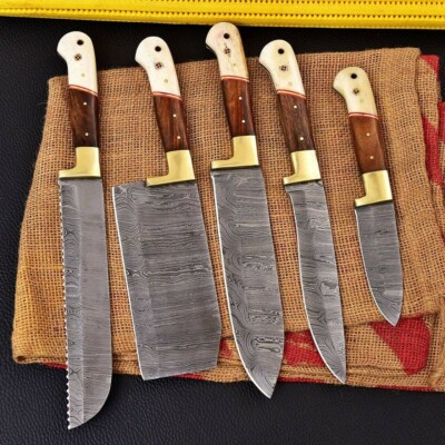 Custom Handmade FORGED DAMASCUS STEEL CHEF KNIFE Set Kitchen Knives Set Cutlery