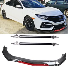 Front Bumper Lip Splitter Spoiler + Strut Rods Carbon Fiber For Honda Accord