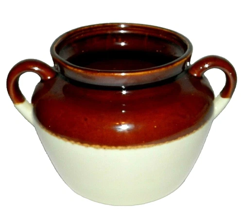 McCoy Pottery 342 Bean Pot Brown Tan  Ovenproof Double Handle Vintage No Lid 
