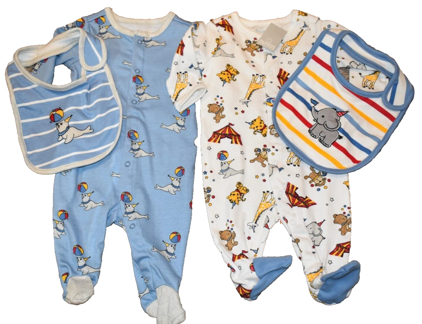 k3 Set of 2 NWT The Children's Place 0-3M Circus Footed Sleeper & Bib Outfits