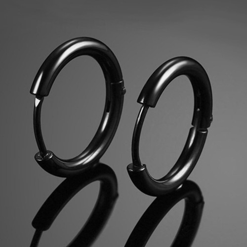MENS WOMEN BLACK SILVER GOLD ROSE CHROME 8-14MM ROUND BAND HOOP SLEEPER EARRINGS - Picture 4 of 13