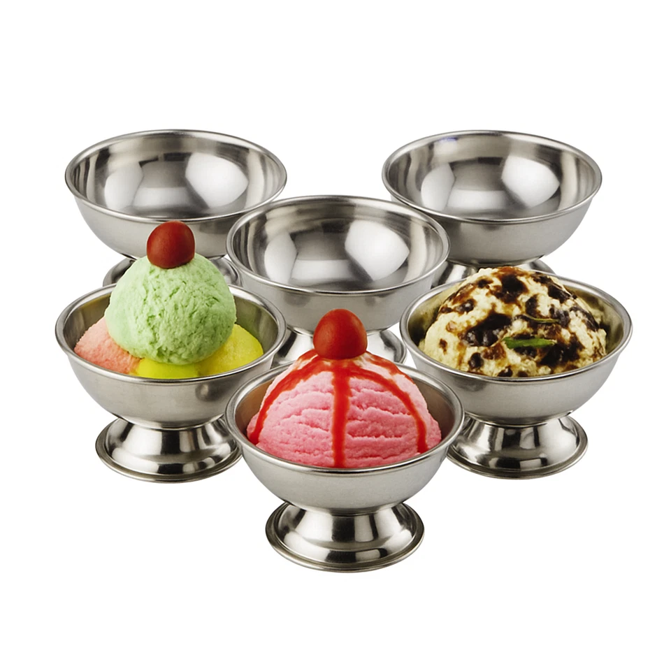 Juego de 12 tazas de helado - Cuencos de postre reutilizables de acero inoxidable plateado Nº1 Foto 4 de 4