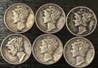 Mercury Dime 1943 P Lot Of 6 Circulated Ungraded