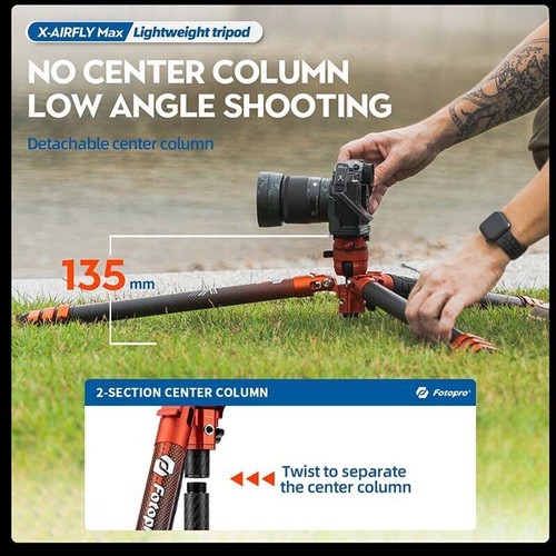 Fotopro X-AIRFLY Max Carbon fiber Video Travel Tripod/Monopod w Ball/Fluid Head - Picture 13 of 25