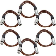 6 Pack of 3 Foot Brown XLR to XLR Patch Cables PA/DJ Mic Cords