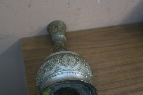 Antique India Fine Hand Etched Brass Islamic Hookah Base Pot 10" Indo - Picture 6 of 9