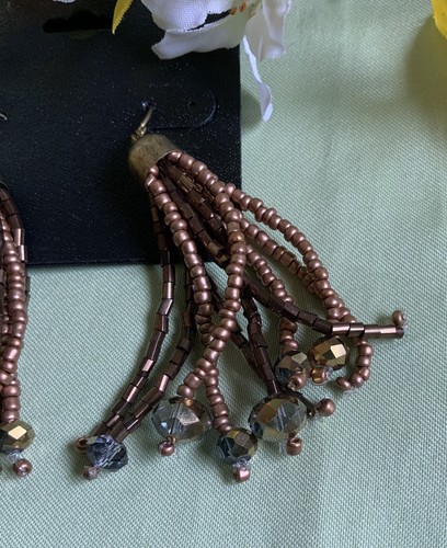 GLASS BEAD TASSEL DANGLE EARRINGS RETAIL $14.99-NEW - Picture 2 of 3