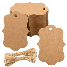 100PCS Brown Paper Tags,Scalloped Gift Tags with String,Price Tags,Blank