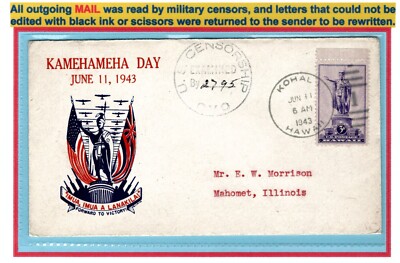 Pearl Harbor - 12/7/1941 - Scarce ''U.S. Censorship'' Postal Cover HAWAII 1943