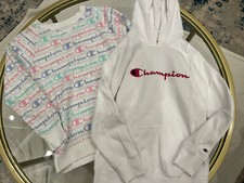 Large Lot Champion Sweatshirt Hoodies White Pink EUC Long Sleeve Pockets Logo