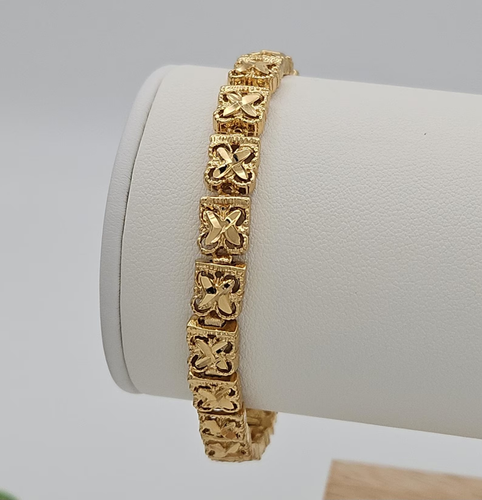 Diamond Cut Four Leaf Clover Bracelet, 14k Heavy Plated Gold - Picture 4 of 5