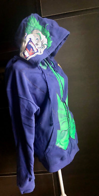 DC Comics The Joker Hoodie Blue Full Zip Fleece Jacket Men's XL