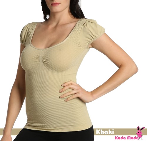 Sexy Mujeres Sin costuras Corte Bajo Cuello Mangas Cortas Camisa Prenda para el torso Vestido - Imagen 3 de 25