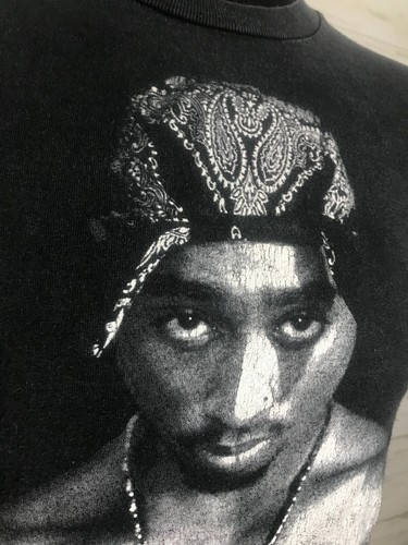 Vintage Tupac 2Pac Thug Life Gun T-Shirt Tee Size Small to Medium Black White - Picture 4 of 15