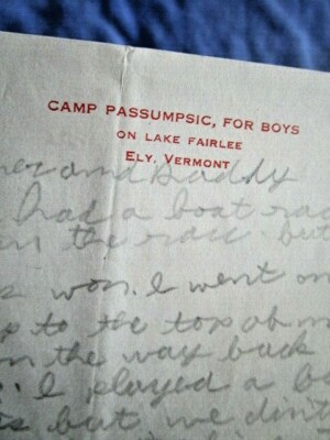 CAMP PASSUMPSIC FOR BOYS, LAKE FAIRLEE, ELY, VERMONT - Camper Letter Mom & Dad