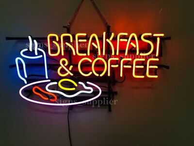 New Breakfast Coffee Neon Light Sign 24''x20'' Lamp Poster Real Glass Beer Bar