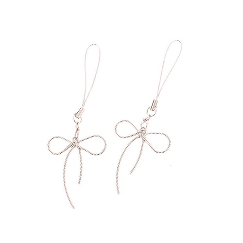 Y2K Korean Bow Mobile Phone Chain Simple Silver Color Bowknot Phone Lanyard _yi - Zdjęcie 7 z 11